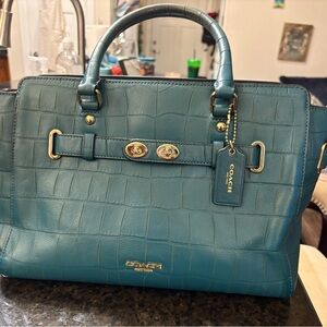 Coach Blue Croc-Embossed Satchel